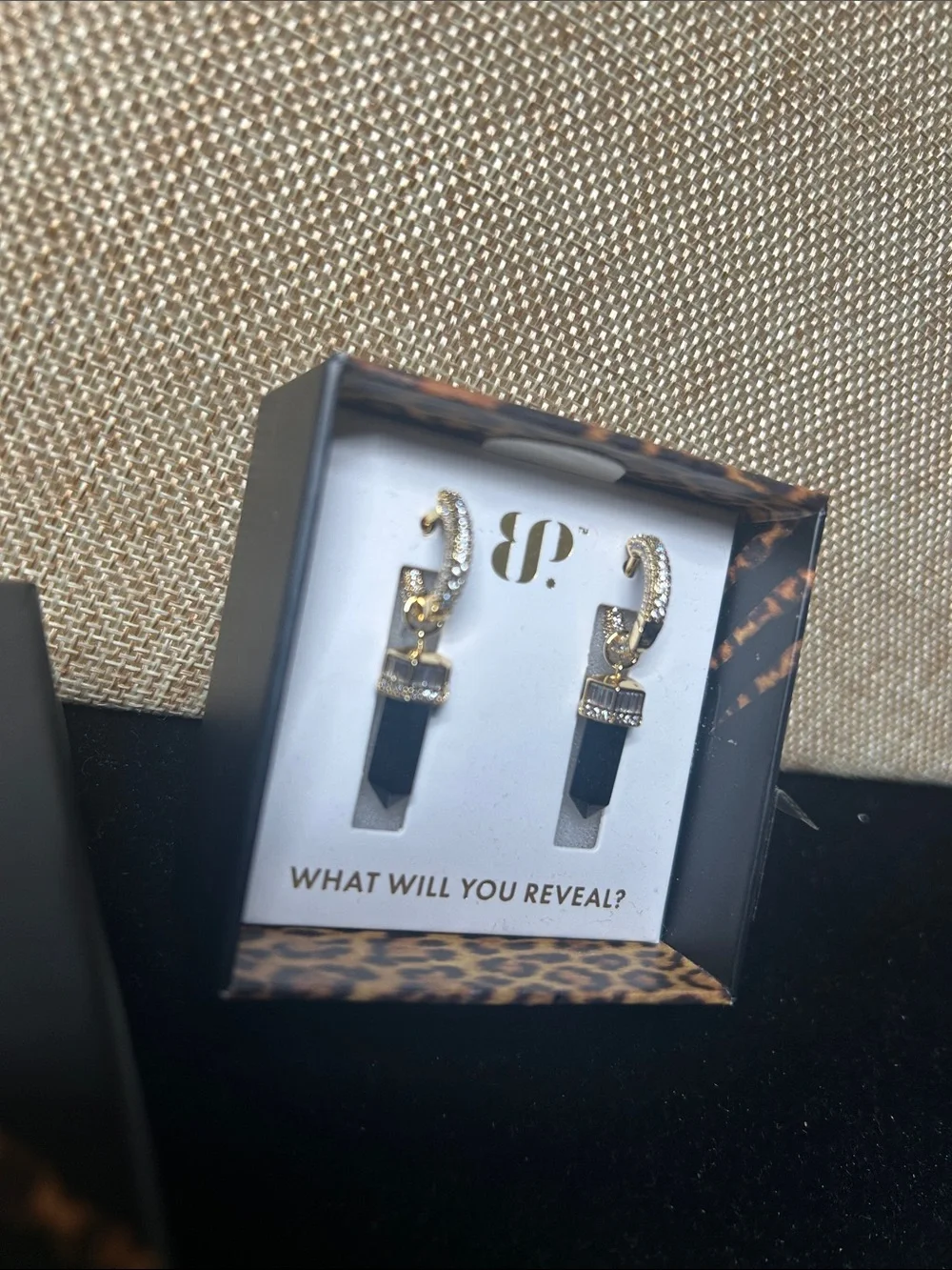 Gold Tone Black Crystal Drop Earrings